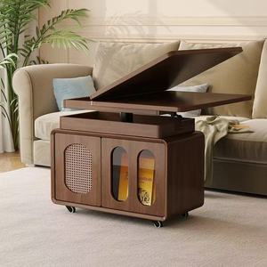 Movable <b>Coffee</b> <b>Table</b> With Storage Height Adjustable Foldable Square Top For Living Room Home Use <b>Walnut</b> And White Color - Product Image 4