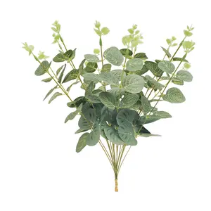 Feuilles vertes artificielles avec tige unique d'eucalyptus, 31cm, 1 pièce, plante murale
