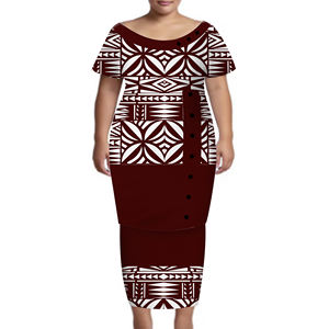 Высококачественные женские наряды на заказ, комплект из 2 предметов, платье с принтом Tonga Puletasi на пуговицах, платья большого размера с коротким рукавом - Product Image 5