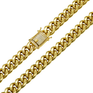 Hip Hop <span class=keywords><strong>Miami</strong></span> 14K18K Oro Acero inoxidable Iced Broche Cadena de eslabones-Cadena cubana Cubana Collar de hombre Perla de circón Piedras principales Regalo - Product Image 4