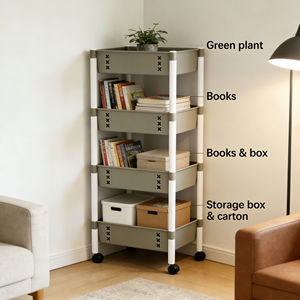 Chariot de rangement roulant gris à 4 niveaux, étagère organisatrice en PP, chariot à roulettes détachable pour salle de bain, cuisine, salon - Product Image 4