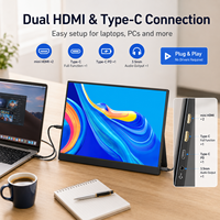 Monitor Portabel 15.6 Inci 1080P FHD 60Hz Dual HDMI USB-C Layar Kedua Laptop untuk Kantor dan Gaming
