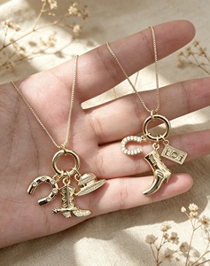 18K Gold Plated Cowboy Charm Pendant Necklace Micro Pave CZ Horseshoe Boot Hat <b>Chain</b> Jewelry for Women Charm Necklace - Product Image 5
