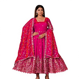 <b>Pink</b> Embroidered Anarkali Suit With Dupatta Traditional Indian <b>Wedding</b> <b>Dress</b> Women Floor-Length Loose Fit - Product Image 1
