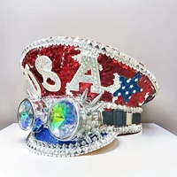 Chapeaux de fête à sequins drapeau américain, lunettes steampunk à strass, casquettes de festival du 4 juillet – Vente en gros, 3 MOQ