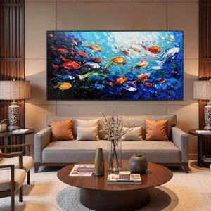 Joyería del Océano: Pintura Original Impasto de Peces Coloridos, Arte Vibrante Subacuático Pintado a Mano, Decoración Interior Enmarcada - Product Image 1