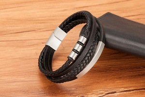 Pulsera de cuero genuino tejida a mano multicapa, joyería para hombre, pulsera de cuero con cierre magnético de acero inoxidable - Product Image 3