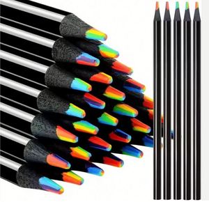 Crayons en bois promotionnels noirs ronds - Crayons de couleur arc-en-ciel pour l'école et les fournitures de bureau - Product Image 1