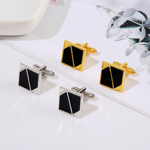 男性用スクエアゴールドとシルバーフレンチペイントビジネスカフスボタンファッションアクセサリービジネススーツ - Product Image 4