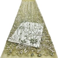 Nouveau Tissu en Dentelle Non Tissé Écologique de Luxe Brodé de Perles Thermocollées et de Paillettes pour Robe de Mariée