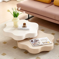 Table basse ronde florale rotative, style luxe léger et crème, idéale pour petit appartement