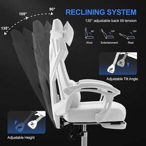 2025 Meilleure vente <span class=keywords><strong>siège</strong></span> en cuir personnalisé fonction de massage Chaise <span class=keywords><strong>Gamer</strong></span> entièrement réglable blanc maille dos chaise de jeu avec repose-jambes - Product Image 4