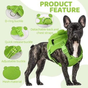 Dog Harness with <b>Backpack</b> Frog Cartoon Pet Walking Harness Vest Breathable Mesh Promotional Dog Themed Gifts with Snacks Storage - Product Image 2