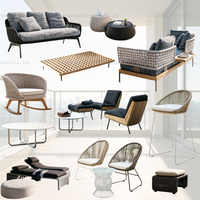 Ensemble de chaise à bascule en rotin moderne et table basse, dossier rond tressé, pieds en teck, coussin amovible, mobilier de jardin et de balcon pour l'extérieur