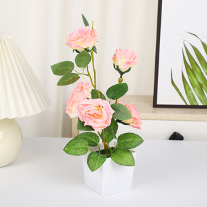 5 Curled <b>Edge</b> Roses Simulated Roses Potted Plants Living Room Furniture Decorations Balcony Simulated Green Plant Flower - Product Image 1
