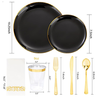 Lot de 175 pièces de vaisselle jetable de luxe élégante en plastique doré avec ustensiles pour 25 invités, idéal pour la décoration de mariages et de fêtes.