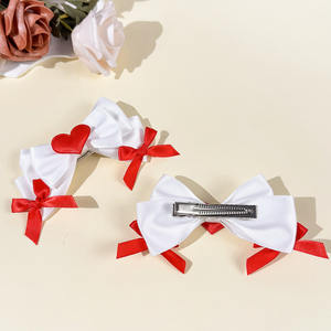 Jepit Rambut Buatan Tangan Berkualitas Tinggi Motif Hati Valentine Trio Pita Satin dengan Hiasan Mini Hati Serasi Desain Pita Berlapis-lapis Manis - Product Image 2