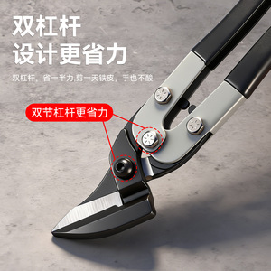 Industrial Grade Sheet Metal Shears Carbon Steel Black Dual Lever Design Heavy Duty Curved Nose For Thick Metal Cutting - Product Image 1