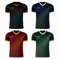 Jersey Sepak Bola Sublimasi Custom Pola Heksagonal V-Neck Cepat Kering OEM Kaos Bola Grosir Tim