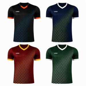 Jersey Sepak Bola Sublimasi Custom Pola Heksagonal V-Neck Cepat Kering OEM Kaos Bola Grosir Tim - Product Image 6