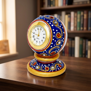 Beautiful Designer Luxury Handcrafted Royal Blue Marble Globe <b>Clock</b> 3D Ball <b>Desk</b> Watch Battery Operated Art Deco Kundan - Product Image 3