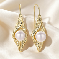 Boucles d'oreilles rétro en forme de goutte de feuille, formes géométriques, Texture de Surface de bosse, argent S925, plaqué or 14k, perles pour femmes