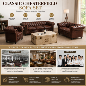 Ensemble de mobilier de bar à cigares vintage en <span class=keywords><strong>cuir</strong></span> capitonné, comprenant un canapé <span class=keywords><strong>Chesterfield</strong></span>, un causeuse, des fauteuils et une table basse coffre pour club - Product Image 4