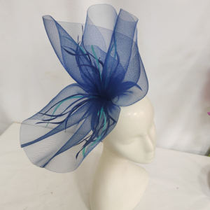 Luxe maille filet paille plume Fascinator pour mariée demoiselle d'honneur mariage invité thé fête église course jour chapeaux - Product Image 4