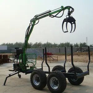 HOT JQ 1.5-6T petrol engine timber trailer ATV log trailer with log crane forest grapple machine Canada for sale