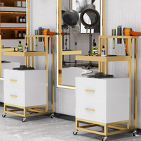 Barbier directionnel acier or boutique Luxe inoxydable plaqué avec roues métal salon barbier chariot