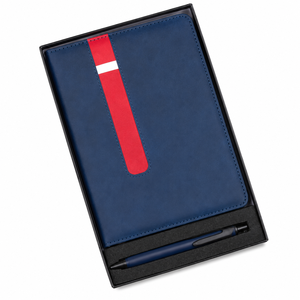 Aurelux RE009 - Juego de Regalo de Bolígrafo y Agenda con Tapa de Terciopelo Azul PU de Primera Calidad, Impresión UV/Serigrafía, Elegante, Profesional, Corporativo - Product Image 1