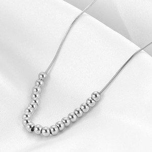 European American Style 20 Round <b>Sphere</b> 4Mm Stainless Steel Necklace For Women Trendy Versatile Daily Wear - Product Image 2