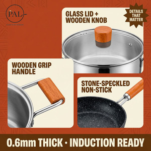 Set Peralatan Masak Stainless Steel Modern 10 Buah dengan Pengukus Dua Lapis, Wajan Goreng, Gagang Kayu Beech untuk Dapur Rumah dan Koki - Product Image 6