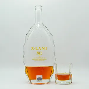 wide flat shape OX empty wine bottle custom shape bottle for brandy with glass cork