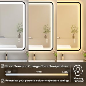 CF Black Gold Metal <strong>Frame</strong> Anti-Fog Stepless Dimmable 3 Colors Temperature Frontlit Backlit LED Vanity Makeup Bathroom Mirror - Product Image 3