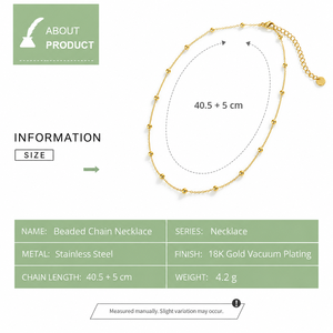 Collar de Cadena con Cuentas de Acero Inoxidable, Chapado en Oro de 18K al Vacío, Delicado Collar Satélite con Extensor Ajustable - Product Image 3