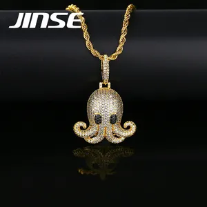 JINSE Bling Necklace Cubic Zirconia for Men and Boys Jewellery Rope Link Custom Pendants Animal Ice Chains Hip Hop Pendant