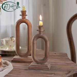 Candelabros de Madera de Estilo Vintage, Forma Ovalada, Decoración para el Hogar, Accesorios Navideños, Artesanía de Madera Maciza, Decoración de Escritorio - Product Image 5