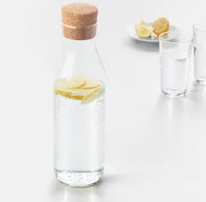Jarra de agua de vidrio con tapón de corcho para nevera, jarra de agua de vidrio sin goteo para hacer té o hielo, 1000ml