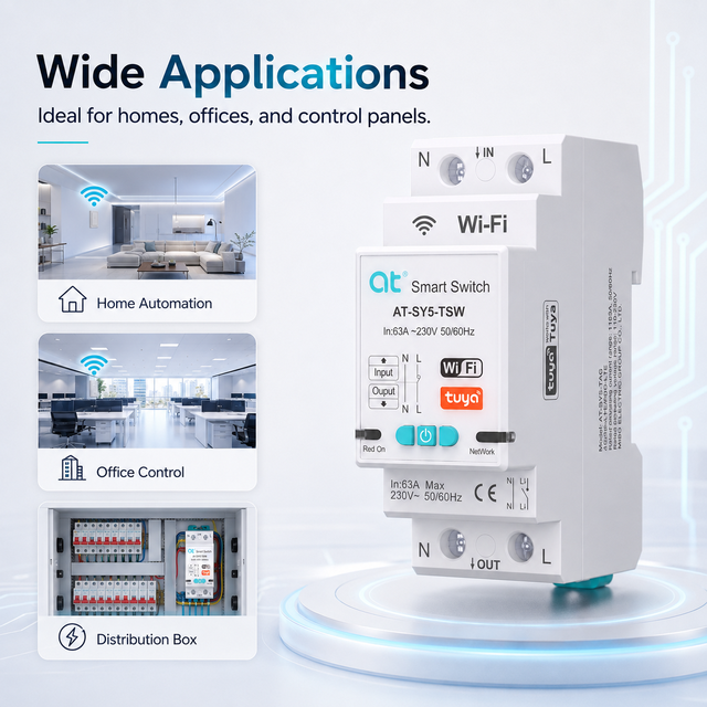 AT AT-SY5-TSW Tuya Wi-Fi Smart Switch 63A 230V DIN Rail Circuit Breaker Remote Control for Smart Home Office