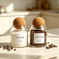 Pot en verre transparent avec bouchon en liège rond pour le stockage de grains de café, noix, sucre, thé