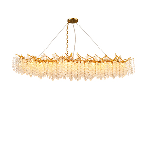 Lustre en cristal en forme de branche, cadre en aluminium doré, long luminaire suspendu pour salle à manger, salon - Product Image 3