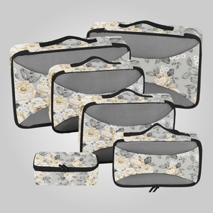 Ensemble de 6 cubes de rangement pour bagages à motif hibiscus jaune Hawaïen, design personnalisé, vente en gros, pour valises de voyage et bagages cabine - Product Image 1