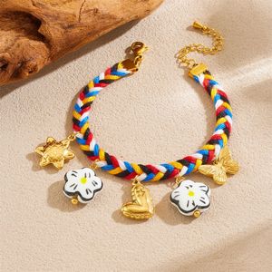 Handmade Woven Colored Rope <b>Bracelet</b> Gold Plated Charm Heart <b>Flower</b> Jewelry Gift For Women - Product Image 3