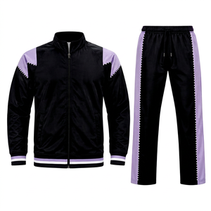 Custom <b>Men</b> Black <b>Purple</b> Tracksuit Zip Up Jacket Striped Jogger Pants Activewear <b>Suit</b> Two Piece Casual Athletic Sweatsuit Apparel - Product Image 1