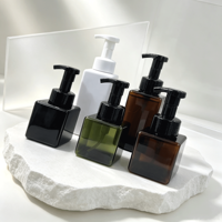 Bouteilles Pompe Rectangulaires de Luxe en Mousse PET Blanches Ambrées Vides pour Shampoing, Lotion, Nettoyant Visage, Mousse pour les Mains avec Estampage Doré et Sérigraphie