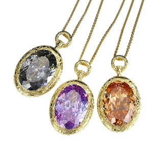 9 Vintage Style jewelry bulk Copper Gold Plated brushed Designer 18*25Oval Cut Purple Cubic Zirconia Pendant necklace for Women - Product Image 1