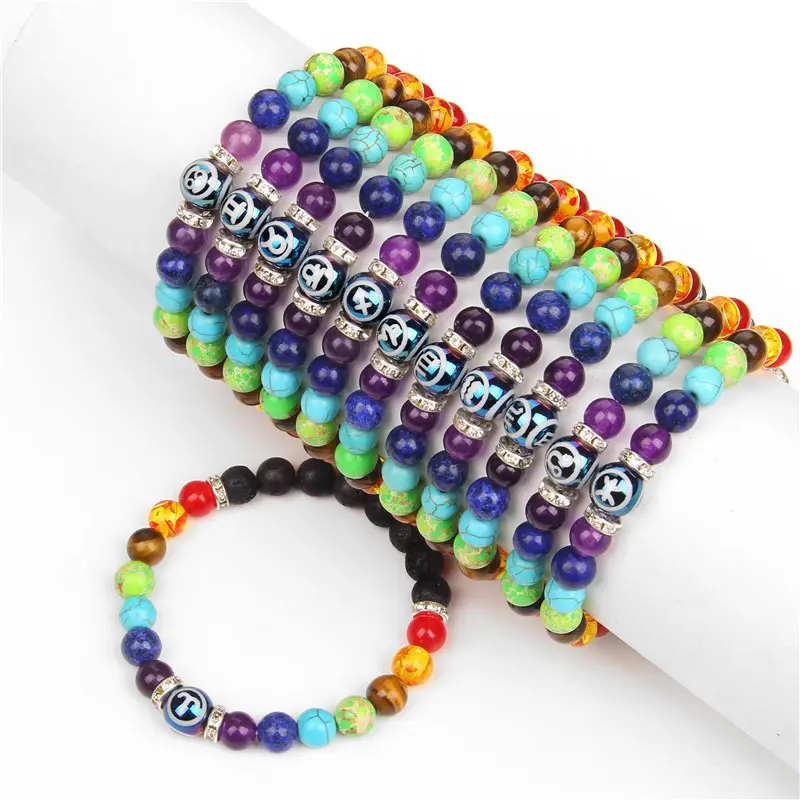 7 Chakra Yoga Fitness Meditation Proverbs Bracelet Europe and America Hot Selling Natural Stone Crystal Bracelet Women