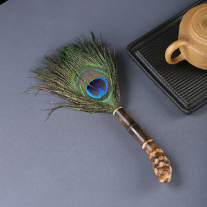 Handmade Purple Bamboo Root Peacock Feather Duster Irregular Head Furniture Cleaning Decorative Home Tea Table Use - Product Image 1