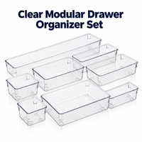 Set Organizer Pembagi Laci PET Transparan, Baki Penyimpanan Modular Multi Ukuran Anti Selip untuk Dapur, Kamar Mandi, Meja Rias, dan Makeup